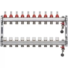 ColSys Р802, 10 выходов. Коллектор из нержавеющей стали с расходомерами, термостатическими клапанами, воздухоотводчиками и дренажными шаровыми кранами