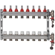 ColSys P810, 8 выходов. Коллекторная группа с расходомерами, термостатическими клапанами, воздухоотводчиками и дренажными шаровыми кранами